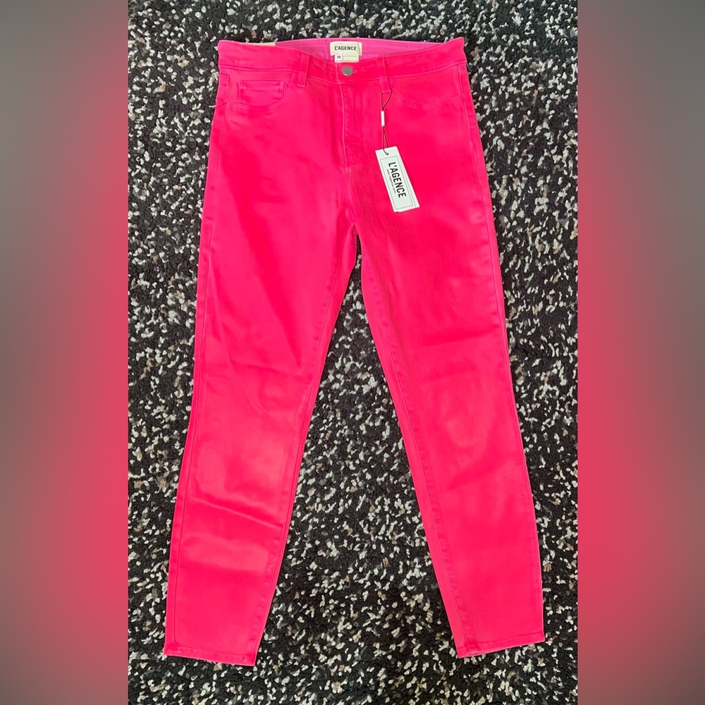 L’Agence NWT Margot Ultra Pink Coated Jeans Suze 28 “Barbiecore”